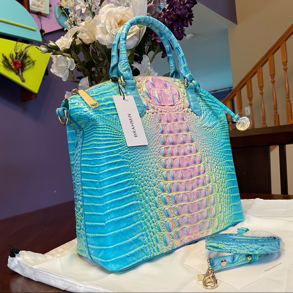 SOUGHT AFTER COLOR! NWT Brahmin Cotton Candy Ombre Large Duxbury Satchel Bag
